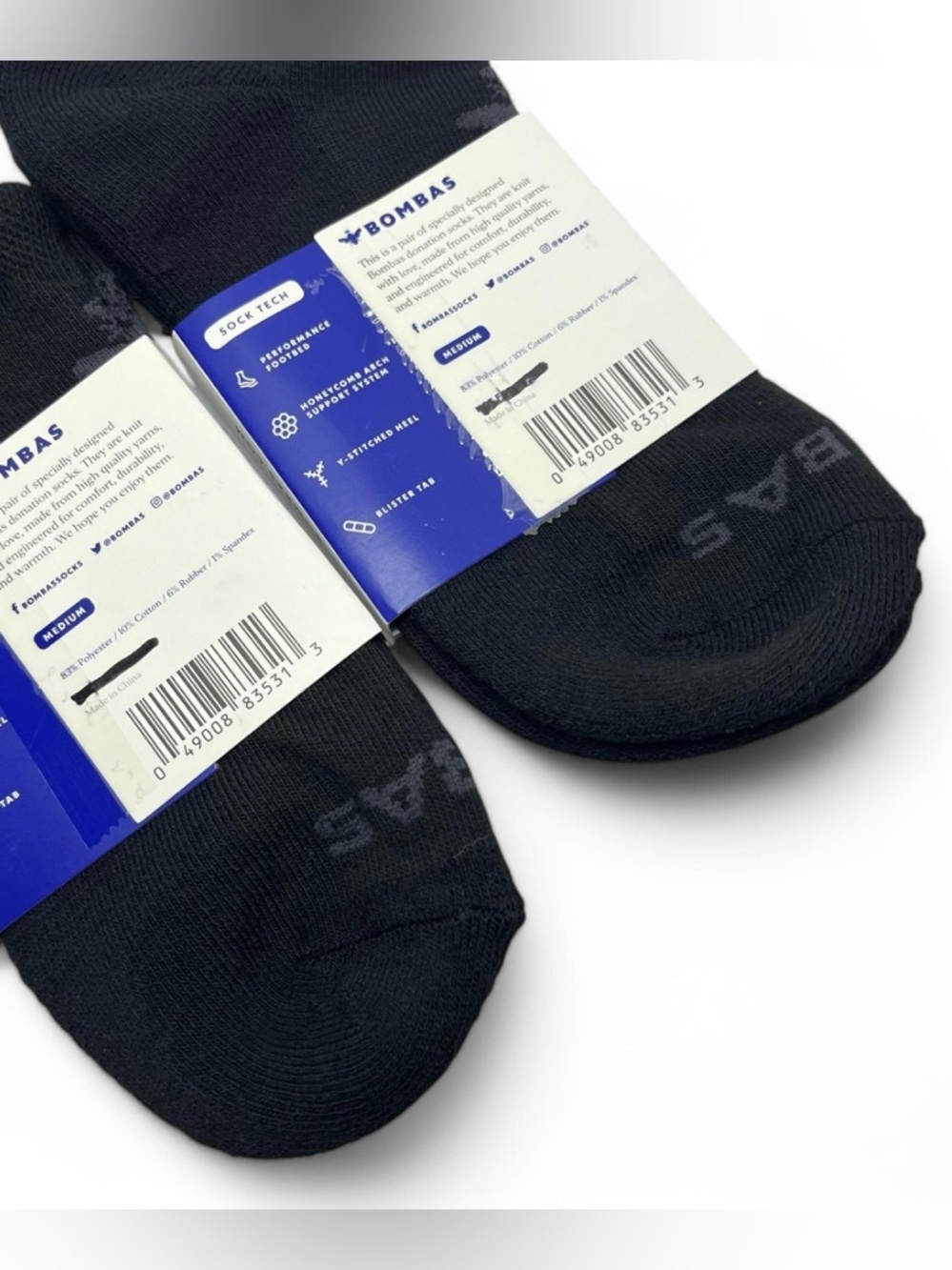 Bundle (Set of 2) Bombas Ankle Socks Size Medium Women’s Black Blister Tab - Picture 4 of 4